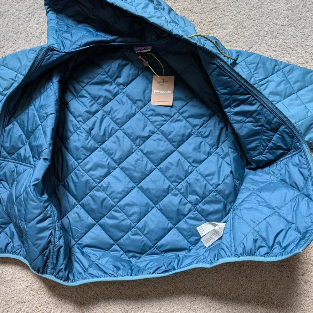 Patagonia Diamond Quilted Bomber Hoodie Jacket Mens Small Blue - Picture 4 of 5